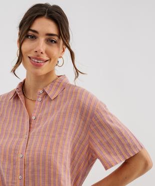 Chemise manches courtes coupe courte en coton et viscose femme  vue2 - GEMO(FEMME PAP) - GEMO