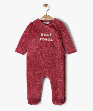 Pyjama bébé fille en velours ouverture devant avec volant vue1 - GEMO(BB COUCHE) - GEMO