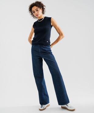 Jean flare en denim brut rayé femme - LuluCastagnette vue4 - LULUCASTAGNETTE - GEMO