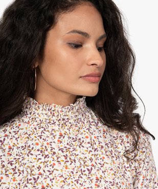 Tee-shirt femme col montant à motif fleuri vue2 - GEMO C4G FEMME - GEMO