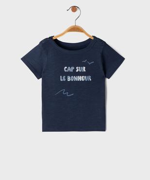 Tee-shirt manches courtes col bateau avec inscription bébé garçon vue1 - GEMO 4G BEBE - GEMO