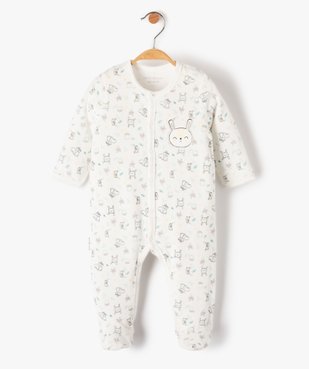 Pyjama bébé en velours imprimé à ouverture pressionnée sur l'avant - Petit Béguin vue1 - PETIT BEGUIN - GEMO