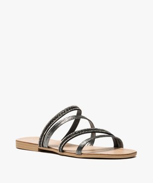 Mules femme à talon plat et brides métallisées à strass vue2 - GEMO (CASUAL) - GEMO
