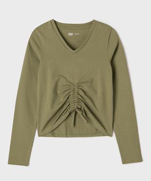 Tee-shirt manches longues coupe courte avec devant froncé fille vue1 - GEMO 4G FILLE - GEMO