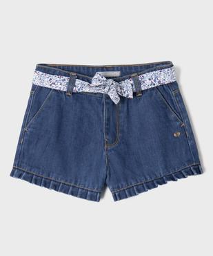 Short en jean à volants avec ceinture fleurie fille - LuluCastagnette vue1 - LULU CASTAGNETTE G4G D - GEMO