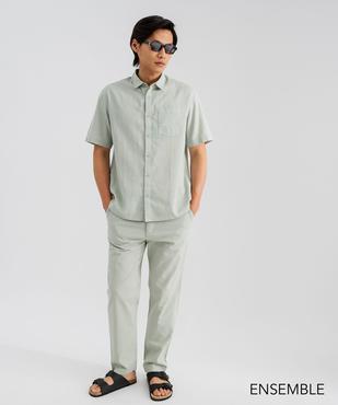 Ensemble chemise manches courtes et pantalon en lin vert clair pour homme - GEMO
