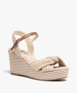 Sandales femme à talon compensé et dessus toile drapée vue2 - GEMO(URBAIN) - GEMO