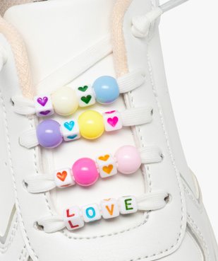 Baskets fille unis à lacets élastiques fantaisie avec perles vue6 - GEMO 4G FILLE - GEMO