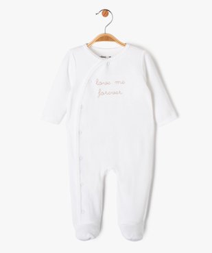 Pyjama dors-bien en velours avec message brodé bébé fille vue1 - GEMO(BB COUCHE) - GEMO