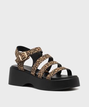 Sandales multibrides à semelle plateforme imprimé léopard femme vue2 - 5 MILES - GEMO
