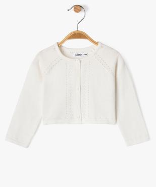 Gilet court avec détails ajourés bébé fille vue1 - GEMO(BEBE DEBT) - GEMO