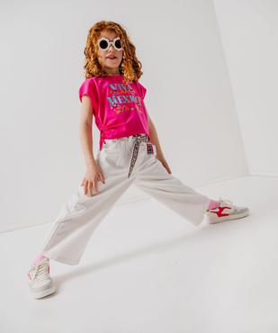 Pantalon large en coton avec ceinture brodée fille vue1 - GEMO 4G FILLE - GEMO