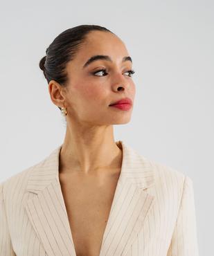 Veste blazer à fines rayures en viscose et lin femme vue2 - GEMO(FEMME PAP) - GEMO