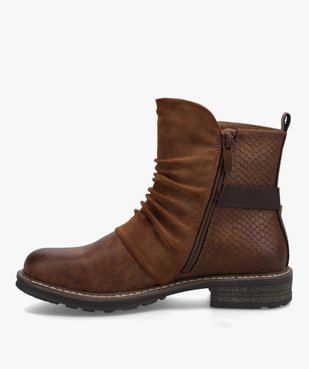 Boots femme motardes à talon plat effet drapé vue4 - GEMO (CASUAL) - GEMO