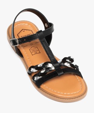 Sandales fille avec brides en cuir contrastantes détail métallisé - Taneo vue5 - TANEO - GEMO