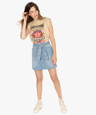 Jupe en jean femme courte avec ceinture à nouer vue5 - GEMO(FEMME PAP) - GEMO