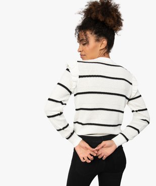 Pull femme à rayures avec volants sur les épaules vue3 - GEMO(FEMME PAP) - GEMO