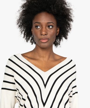 Pull femme à rayures et col en V vue2 - GEMO(FEMME PAP) - GEMO