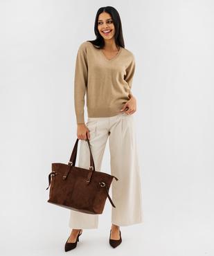 Pull col V en maille fine et pailletée femme vue4 - GEMO(FEMME PAP) - GEMO