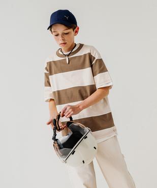 Tee-shirt manches courtes oversize en coton rayé garçon vue1 - GEMO 4G GARCON - GEMO