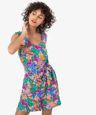 Combishort femme à motifs fleuris et bretelles froncées vue1 - GEMO(FEMME PAP) - GEMO