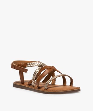 Sandales fille à brides en cuir tressées et métallisées vue2 - GEMO (ENFANT) - GEMO