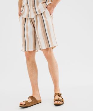 Short large à rayures avec ceinture ajustable pour homme vue1 - GEMO (HOMME) - GEMO