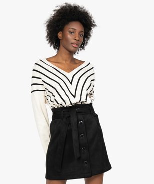 Pull femme à rayures et col en V vue1 - GEMO(FEMME PAP) - GEMO