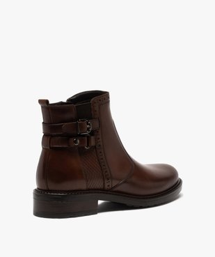 Boots femme unis à talon plat dessus cuir à bords ajourés vue4 - GEMO (CASUAL) - GEMO