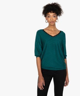Pull femme en maille fine avec décolleté V en dentelle vue1 - GEMO(FEMME PAP) - GEMO