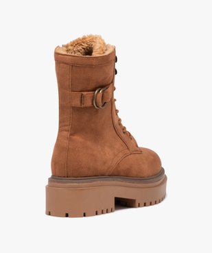 Boots fourrées femme dessus uni en suédine et à talon large vue4 - GEMO (CASUAL) - GEMO