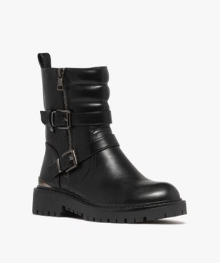 Boots femme mid-cut à col matelassé avec zip et brides fantaisie vue3 - 5 MILES - GEMO
