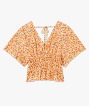 Tee-shirt femme fleuri en maille plissée vue4 - GEMO(FEMME PAP) - GEMO