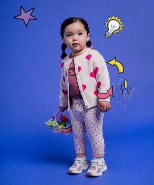 Gilet à col rond double porté avec motifs coeurs bébé fille vue1 - GEMO(BEBE DEBT) - GEMO