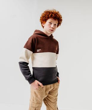 Sweat tricolore avec capuche doublée sherpa garçon vue1 - GEMO (JUNIOR) - GEMO