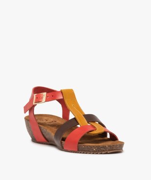 Sandales femme à brides en cuir colorées et talon compensé vue2 - GEMO (CASUAL) - GEMO