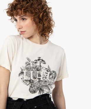 Tee-shirt femme avec motif jungle avec strass - LuluCastagnette vue2 - LULUCASTAGNETTE - GEMO
