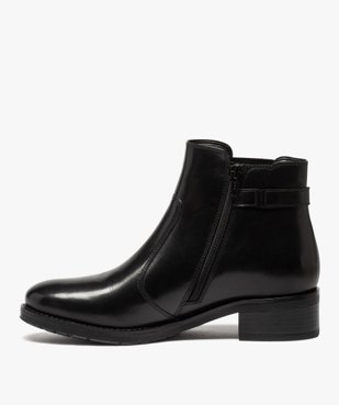 Boots femme à talon plat unis dessus cuir et bride fantaisie vue3 - GEMO (CASUAL) - GEMO