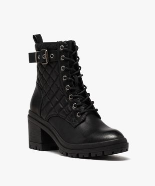 Boots femme à talon carré dessus en matière matelassée vue2 - GEMO(URBAIN) - GEMO