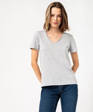 Tee-shirt à manches courtes avec col V roulotté femme vue1 - GEMO(FEMME PAP) - GEMO