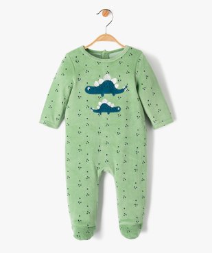 Pyjama bébé en velours imprimé dino avec ouverture pont-dos vue1 - GEMO(BB COUCHE) - GEMO