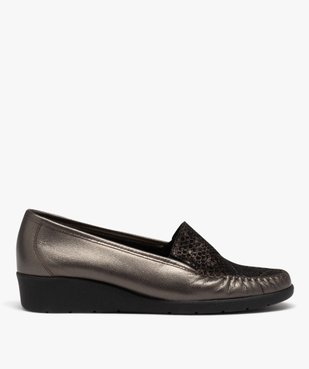 Mocassins femme confort dessus en cuir imprimé python vue1 - GEMO 4G FEMME - GEMO