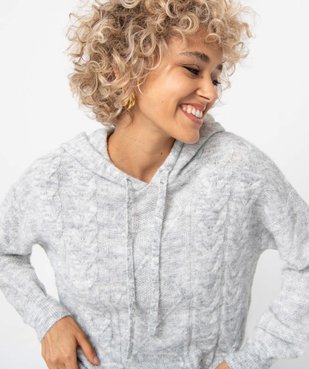 Pull femme à capuche en maille fantaisie vue2 - GEMO(FEMME PAP) - GEMO