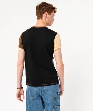 Tee-shirt à manches courtes effet patchwork homme vue3 - GEMO (HOMME) - GEMO