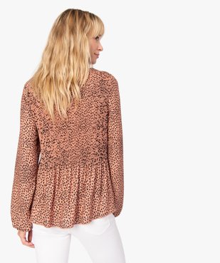 Blouse femme en voile plissé à motifs à manches longues vue3 - GEMO(FEMME PAP) - GEMO
