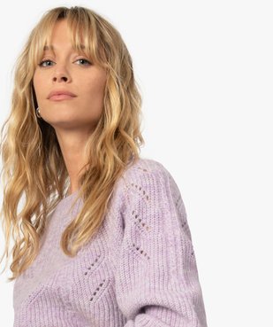 Pull femme en maille ajourée sur l’avant vue2 - GEMO C4G FEMME - GEMO
