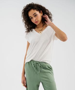 Tee-shirt manches courtes à col V coupe loose en lin femme vue1 - GEMO 4G FEMME - GEMO