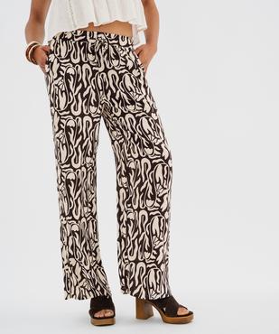 Pantalon large en viscose froissée femme vue1 - GEMO 4G FEMME - GEMO