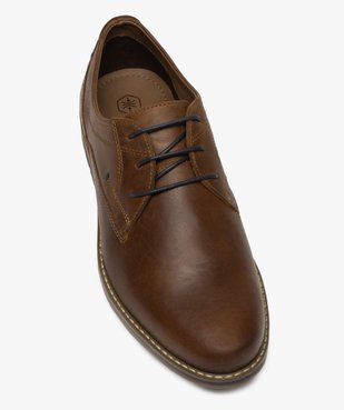 Derbies homme unis en cuir avec surpiqûres ton sur ton vue5 - GEMO(URBAIN) - GEMO