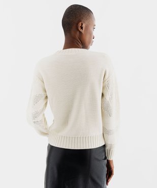 Pull col rond en maille ajourée femme vue3 - GEMO(FEMME PAP) - GEMO